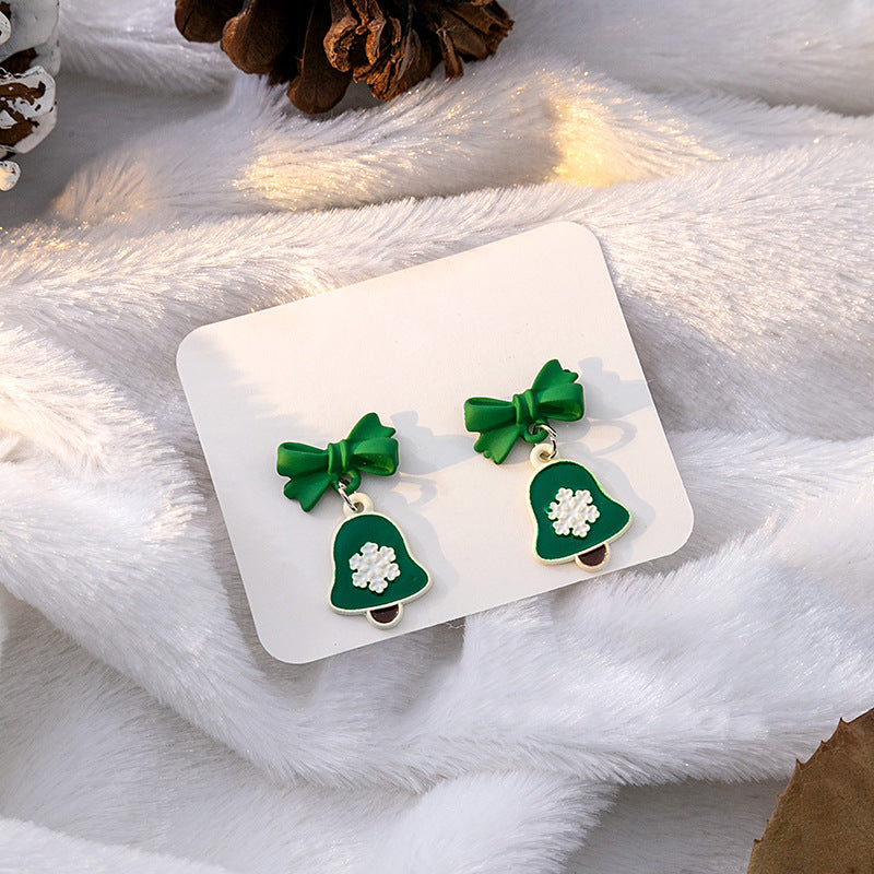 Wholesale Silver Needle Christmas Elk Bell Bow Earrings
